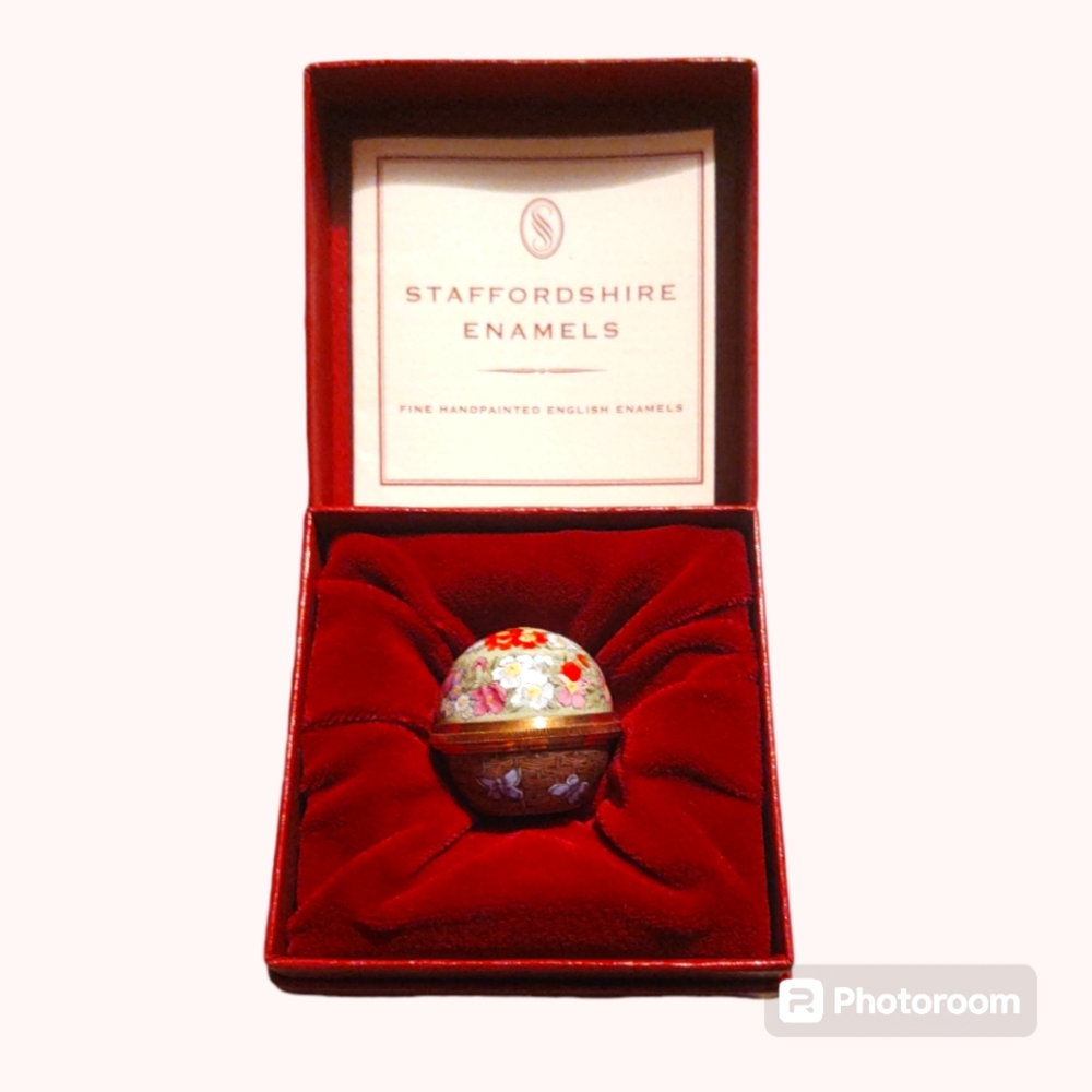 Staffordshire Enamel spherical, Flower Basket in original box